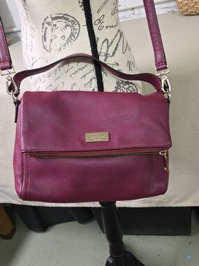 Kate Spade Lelia Med  Pebbled Leather Shoulder Or Crossbody Dark Plum/ Magenta